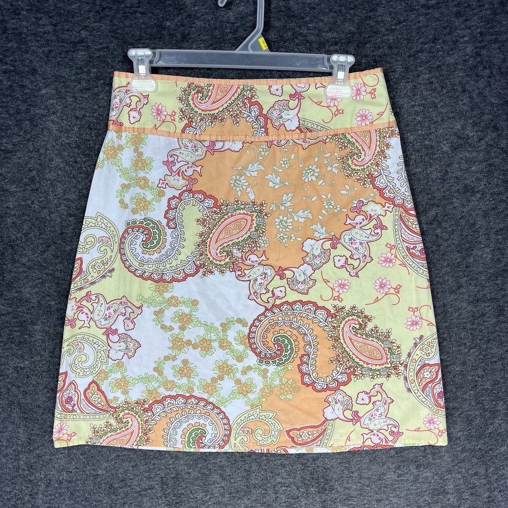 Vintage Tracy Evans Skirt Cotton Size 7 pastel orange paisley knee length Preppy